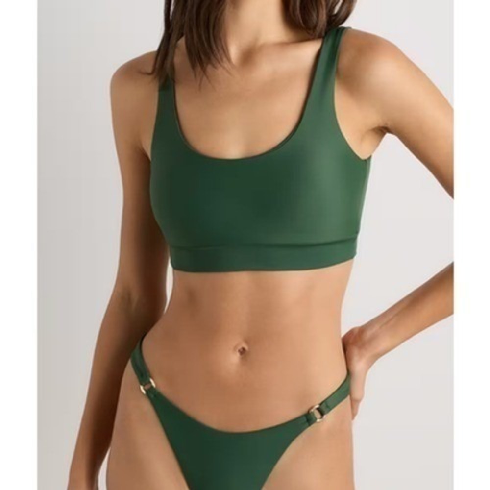 quince italian tank bikini top swimsuit in palm green, women size small